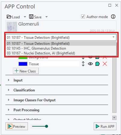 The APPs in the drop-down menu are shown in the order of which they are executed