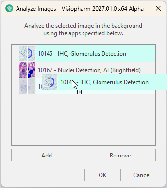 Example of rearranging APPs in the Batch Analysis dialog.