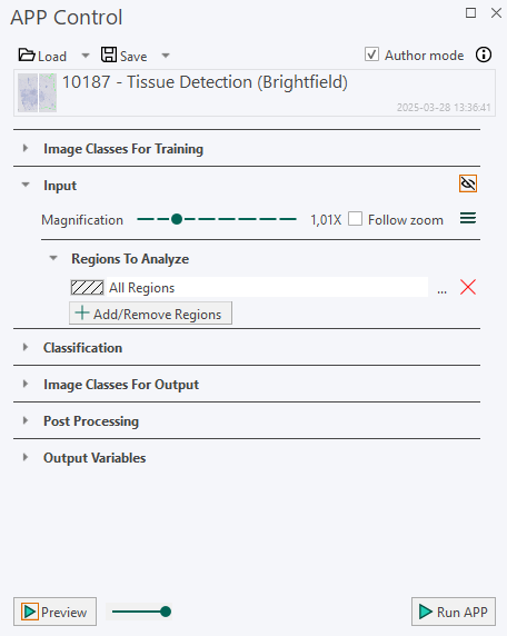 Input section in the APP control dialog.