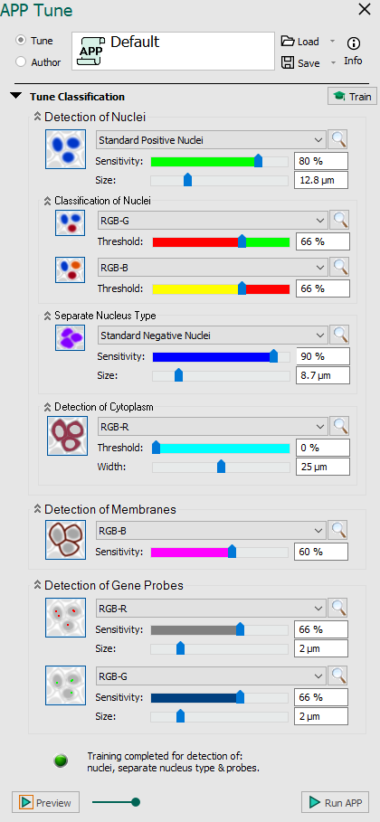 An example of APP Tune with the Cell Classification classifier. Image classes have not been added in this example.