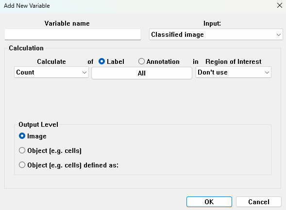 Add New Variable - window, with input selected as Classified Image