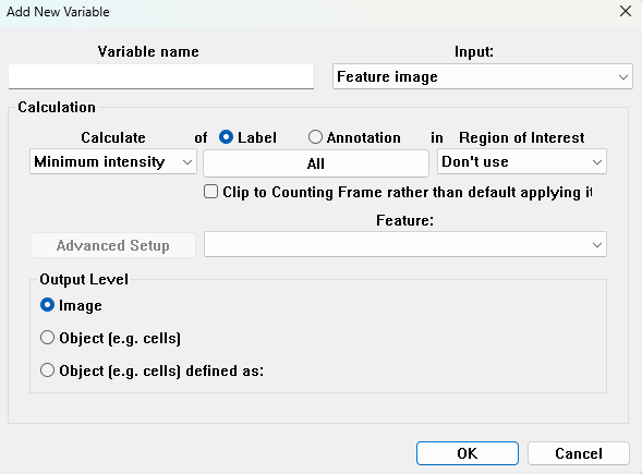 Add New Variable - window, with input selected as Feature Image