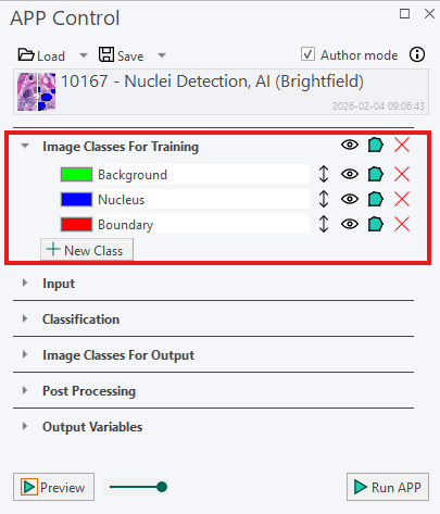 The image classes section in the APP control dialog.