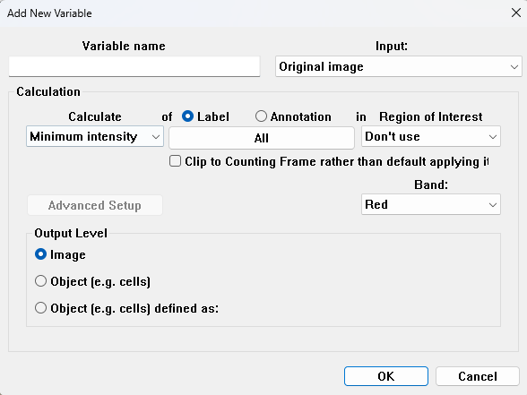 Add New Variable - window, with input selected as Original Image