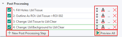 Controls for managing the post processing steps