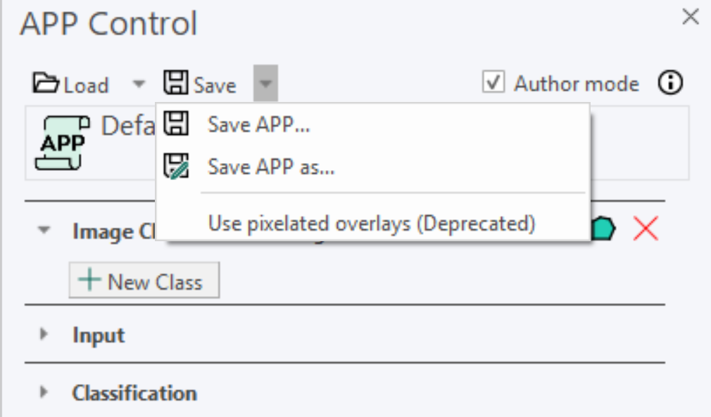 The dropdown options when clicking the arrow to the right of the save icon.