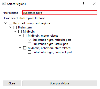 Use the Filter regions to search for specific regions