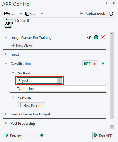 Bayesian Method in the Classification section of the APP Control.