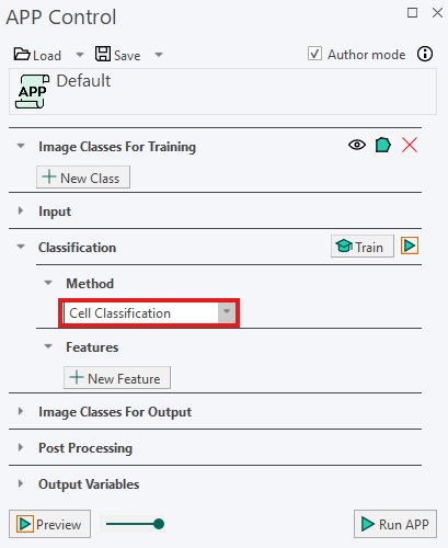 Cell Classification Method in the Classification section of the APP Control.