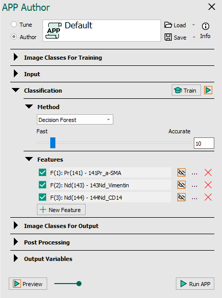 The Classification section in the APP author dialog.