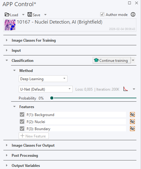 The Classification section in the APP Control dialog.