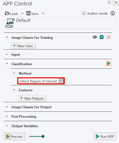 Detect Region of Interest Method in the Classification section of the APP Control.