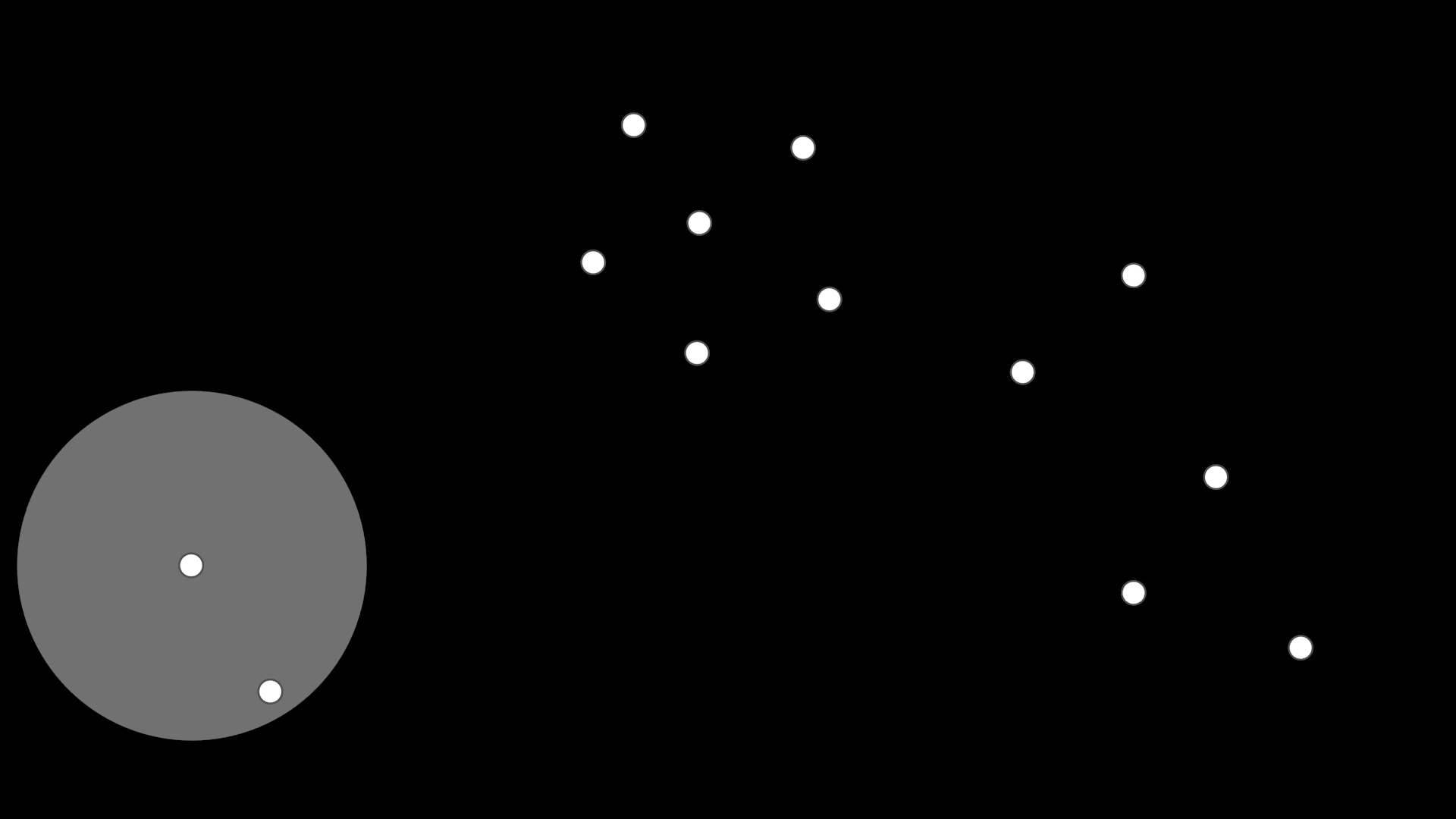 Cells in the 2D space with the heatmap drawing radius represented by the gray circle