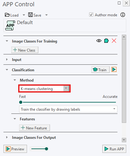 K-means Clustering Method in the Classification section of the APP Control.