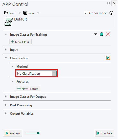 No Classification Method in the Classification section of the APP control.