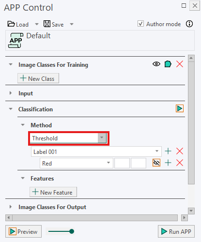 Threshold Method in the Classification section of the APP Control.