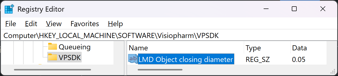 The closing diameter can be adjusted in Registry Editor.