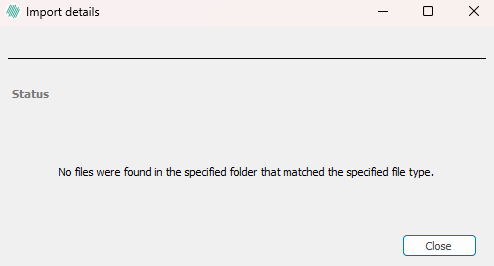 The following window will appear if the data has not been successfully imported.