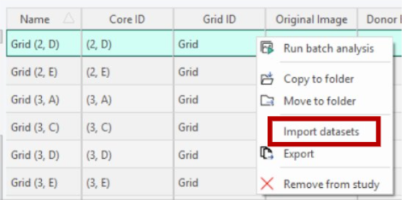 When clicking 'Import datasets' a pop-up window will appear where a file can be chosen for importing datasets