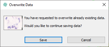 Confirmation dialog appears when attempting to save data to a study.