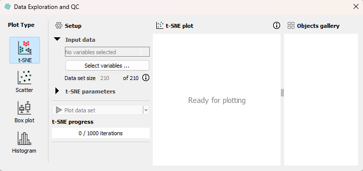 The Data Exploration and Quality Check menu allows for four different plots to visulize the data.