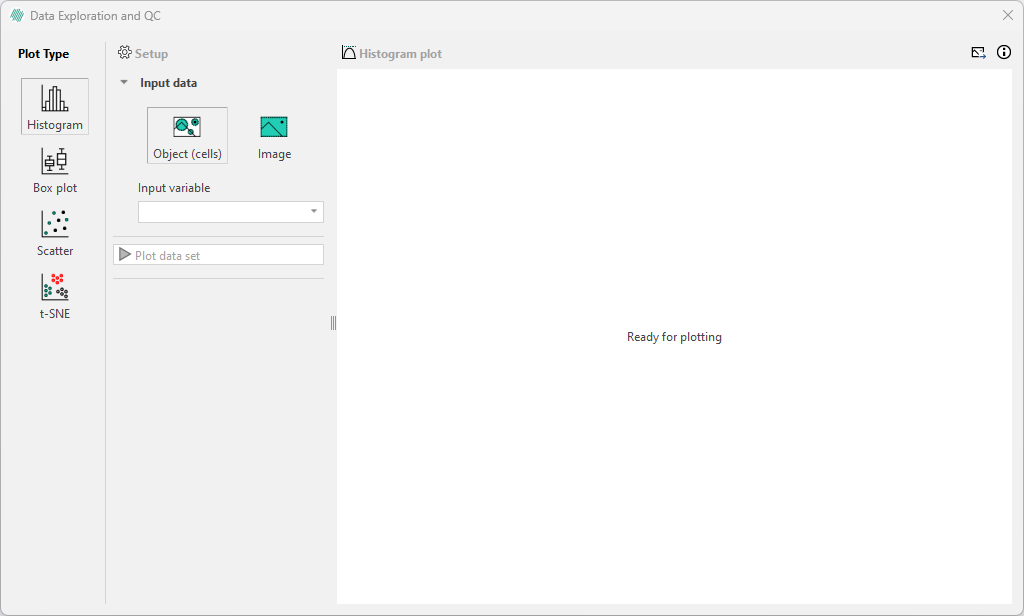 The Data Exploration and Quality Check menu allows for four different plots to visulize the data.