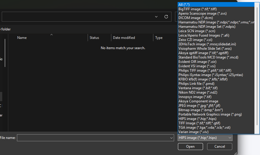 Select 'All' as the file format.