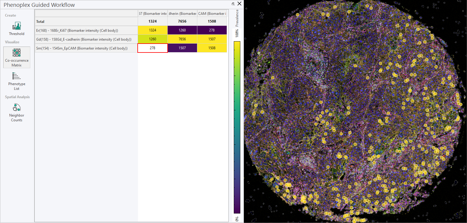 Positive cells for Er(168) and Sm(154) are indicated with a yellow dot