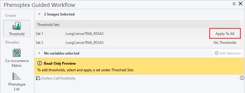 Click on 'Apply To All' to apply the saved threshold to all images loaded into Phenoplex