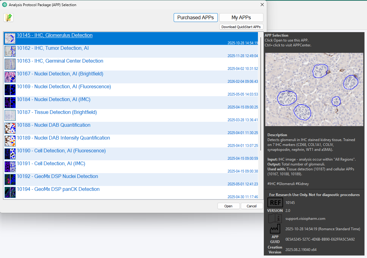 Example of the information dialog when hovering under the 10145 - ICH, Glomerulus Detection APP