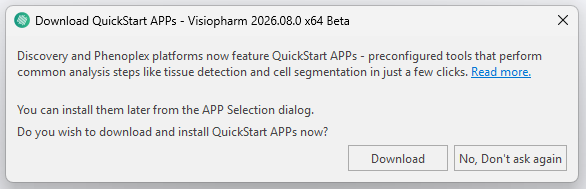 Promt to Download QuickStart APPs