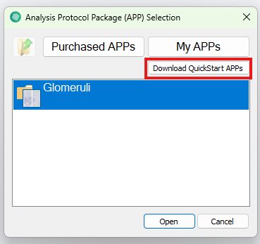 Location of the Download QuickStart APPs button