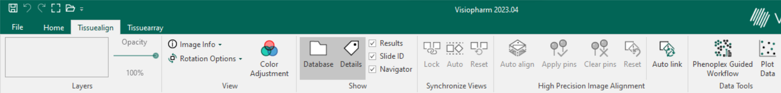 The Tissuealign module can be accessed by clicking the tab in the ribbon.