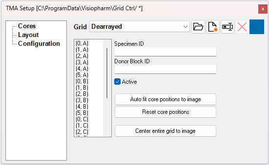 The cores dialog