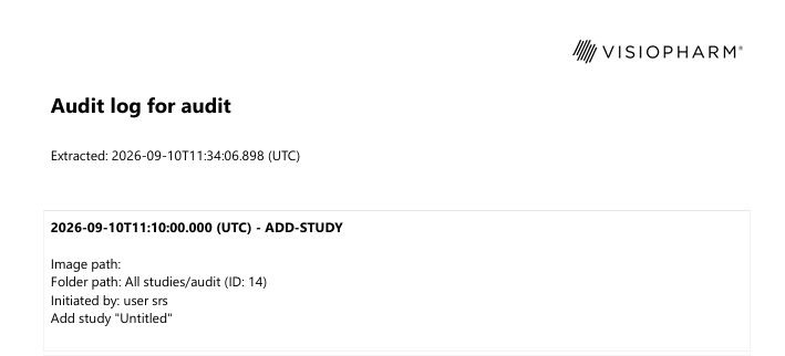 An excercption of the Audit Log in pdf format. The tracked activity here, is the user adding af study.