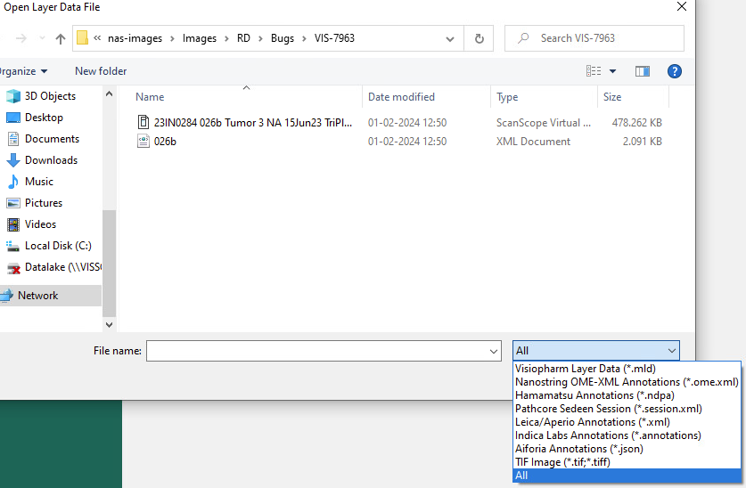 Select 'All' as the file format.